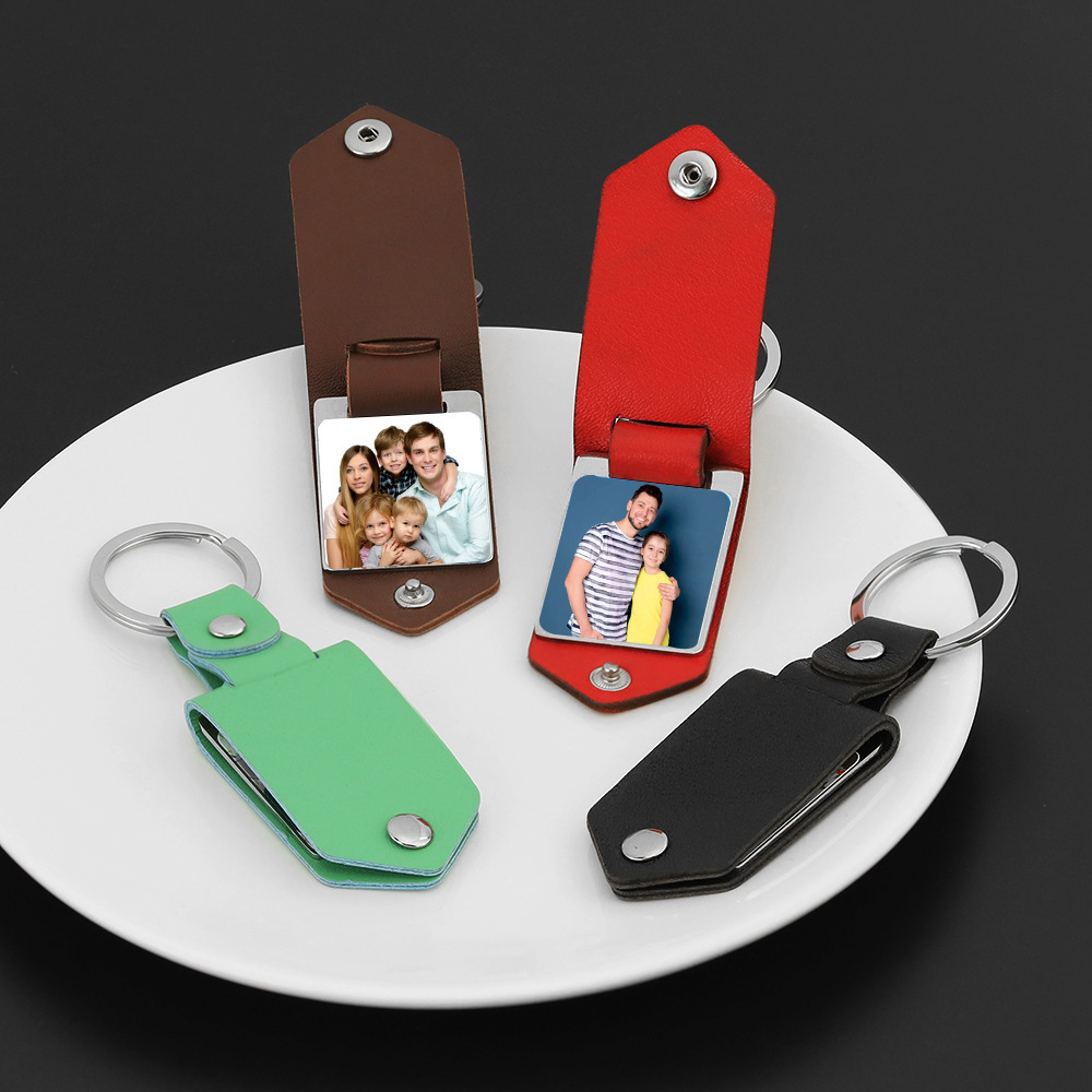 Cross-border leather keychain photo UV color printing photo Father's Day gift family couple Christmas gift