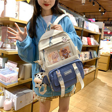 2025新款撞色大容量双肩包男女学生原宿风书包少女卡通双肩背包潮