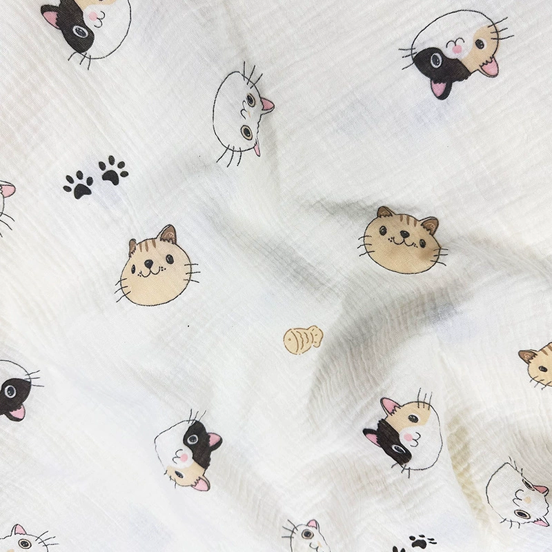 Обработка и индивидуальная настройка двухслойной хлопковой ткани с принтом: креп, батист, баббл-гейз для детских полотенец, домашней одежды.