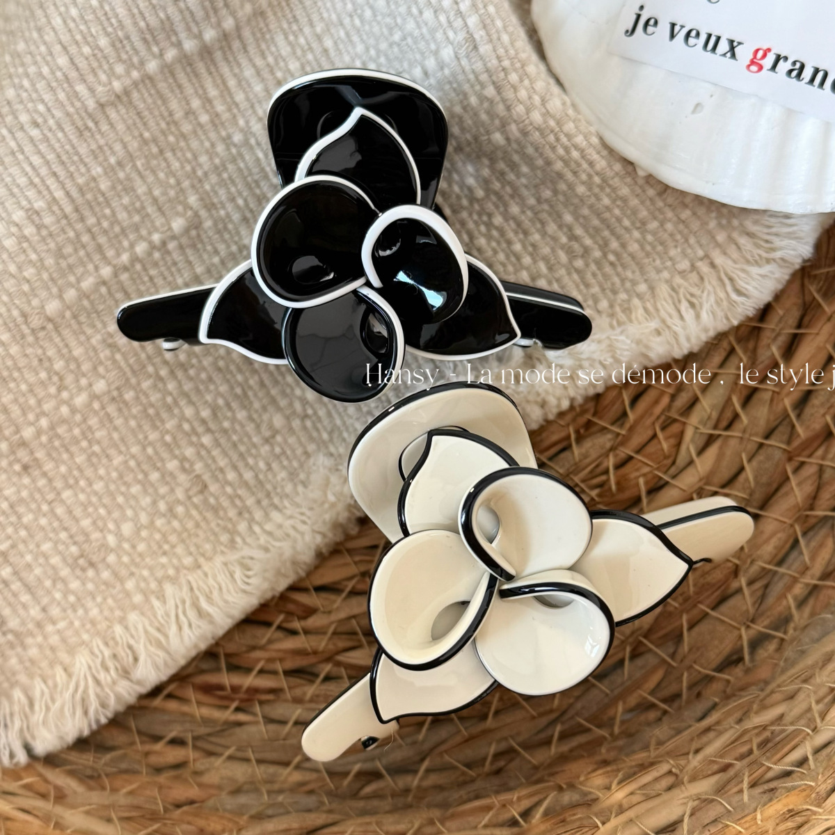 Pinza de tiburón con flores de placa de ácido acético, diseño floral, para mujer image 1