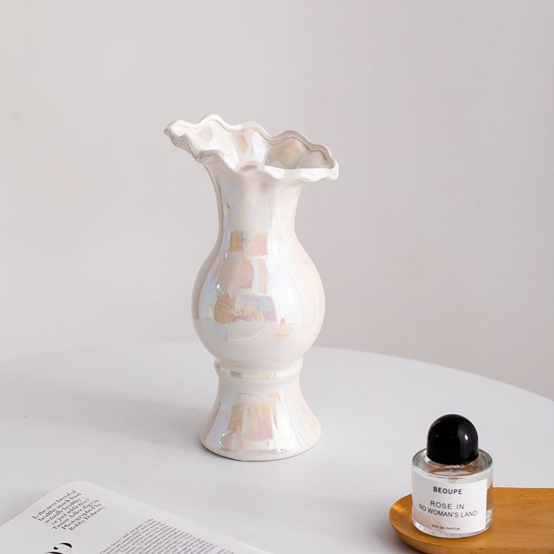 轻奢高级感现代珍珠釉珠光陶瓷装饰鲜花干花花瓶客厅摆件插花花器