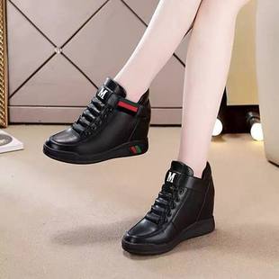 Women's Height-Increasing Shoes Korean Style Velcro Casual Shoes Wedge White Shoes 2025 Autumn 8cm Sneakers Single Shoes for Women
