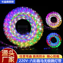 跨境led高压220V6彩段跳彩灯跑马灯2835RGB灯带套装批发跨境热销