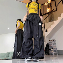 潮牌街舞褶皱工装长裤美式复古爵士舞休闲裤女2025夏季新款运动裤