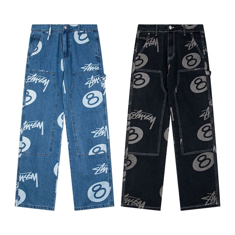 Cross-Border Stussy American Trendy Brand Loose-Fitting Jeans Black 8 Classic Style High Street Skateboard Rock Pants