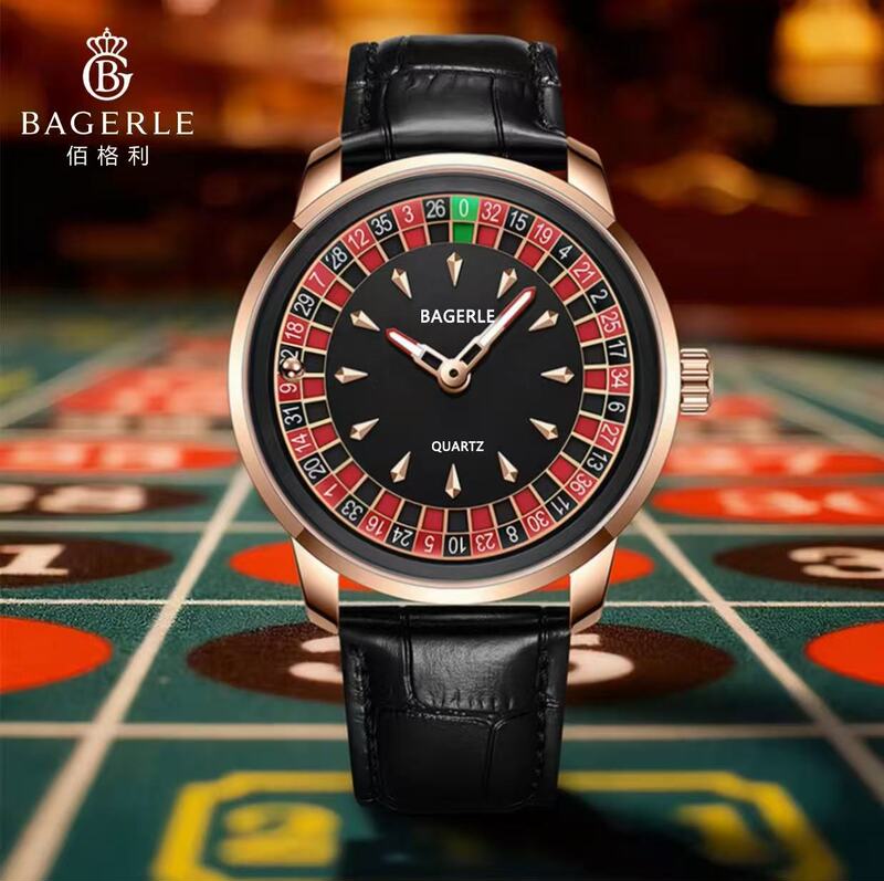 Bai Ge Li Roulette Wheel Men's Quartz Watch, Unique Casino Dial Leather Strap Wristwatch, One Piece Dropshipping