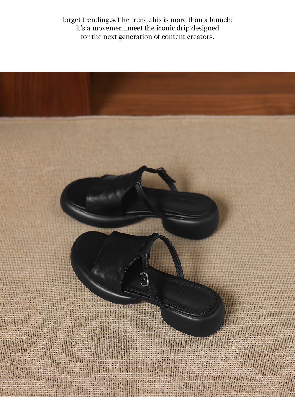 Sandal hở mũi nữ quai ngang đế dày da bò — màu nâu chi tiết 20