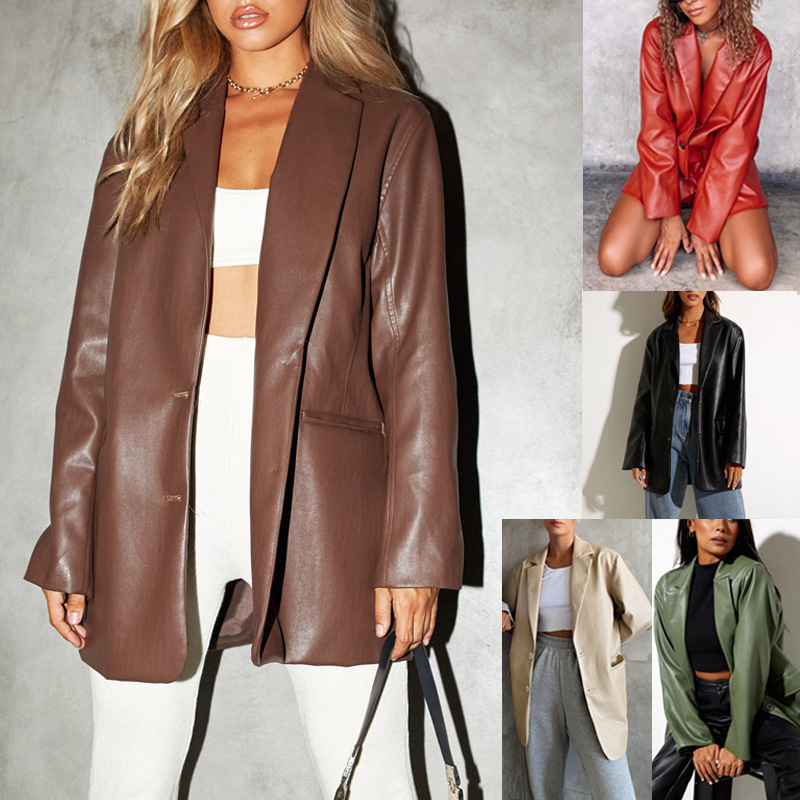 2023 Cross-Border Amazon Women's Leather Jacket Autumn and Winter New European and American Leather Jacket Casual Warm Suit for Women 2023 Cross-Border Amazon Women's Leather Jacket Autumn and Winter New European and American Leather Jacket Casual Warm Suit for Women