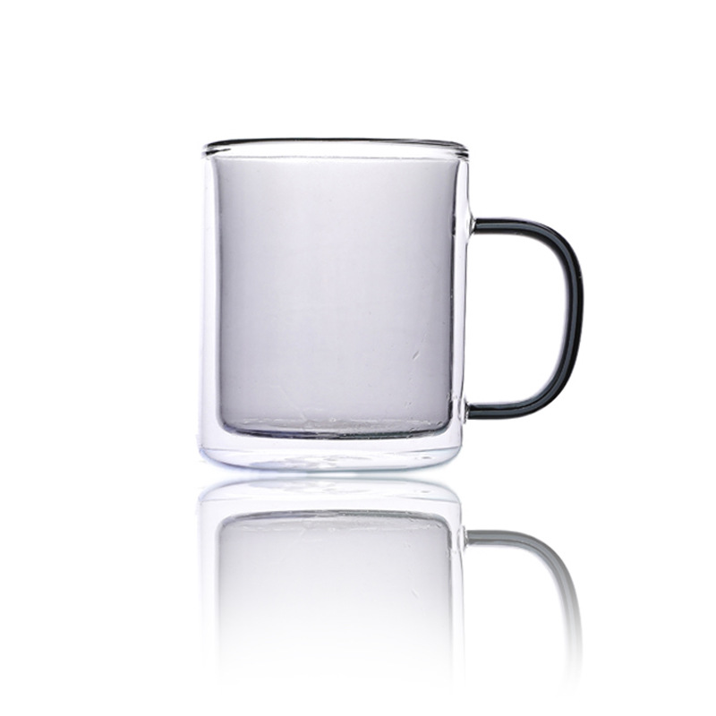 Vidrio de borosilicato para el hogar taza de agua de doble capa con aislamiento de doble capa taza de café con leche forro de color con mango taza de doble capa