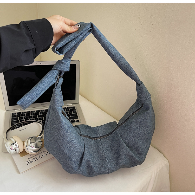Niche design denim bag for women 2025, large capacity, casual and versatile, single-shoulder crossbody dumpling bag, fashionable underarm bag undefined