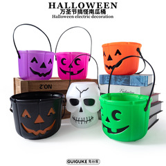 ハロウィンスポット卸売クロスボーダー装飾小道具紫黒オレンジグリーンピンクカボチャストレートキャンディスマイリーフェイスカボチャバケツ