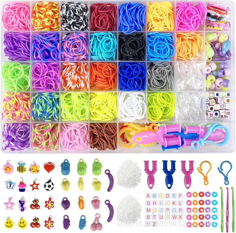 2500+40 Grids Rainbow Color Rubber Band Braider Rubber Filling Loom Kit Loom Strap Kit