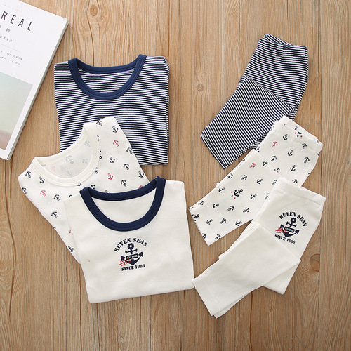 Distribution of elastic ribbed cotton for small and medium-sized children in spring, autumn and winter thin boys' bottoming home long-sleeved trousers suit