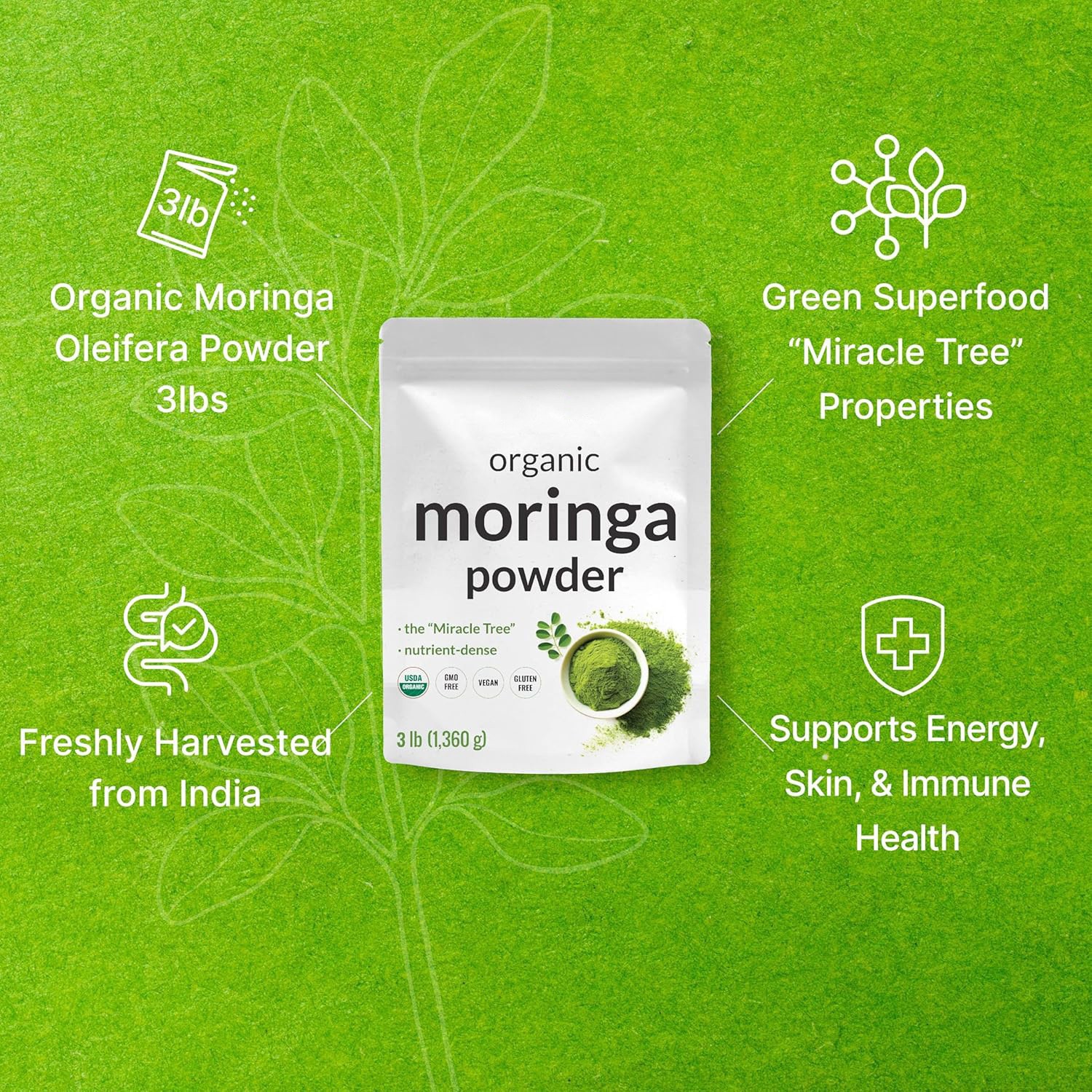 Cross-Border Tk Hot-Selling Moringa Leaf Powder Source Manufacturer Cross-Border Supply Can Be Oem