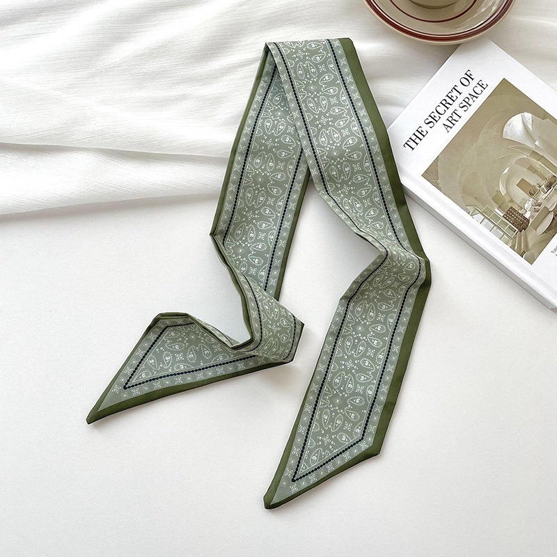 Bufandas de seda delgadas y largas para mujeres primavera y verano multifuncional bolsas de pelo atadas de pañuelo decorado correa de pelo tocado de correa