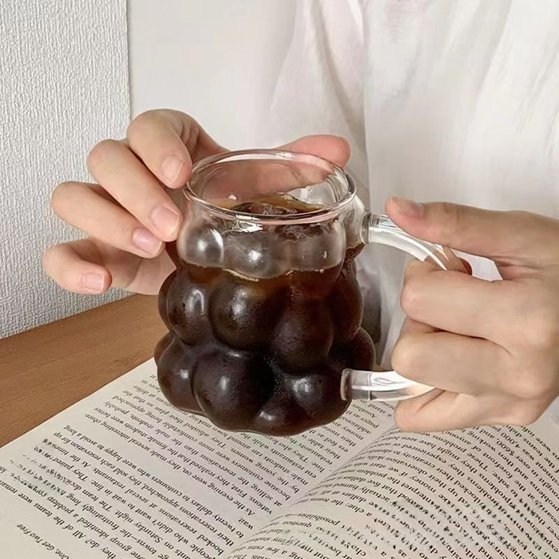 葡萄玻璃杯帶把手ins風高硼硅耐熱高級感透明水杯早餐拿鐵咖啡杯