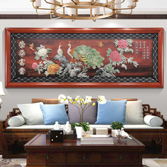 中国式のソファーの背景の壁の装飾画は玉の樹脂の実木の外枠の客間の絵のメーカーをまねて供給します。