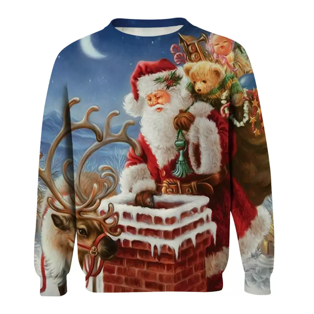 亚马逊热销新款圣诞节圆领卫衣跨境外贸男女3D数码印花情侣服