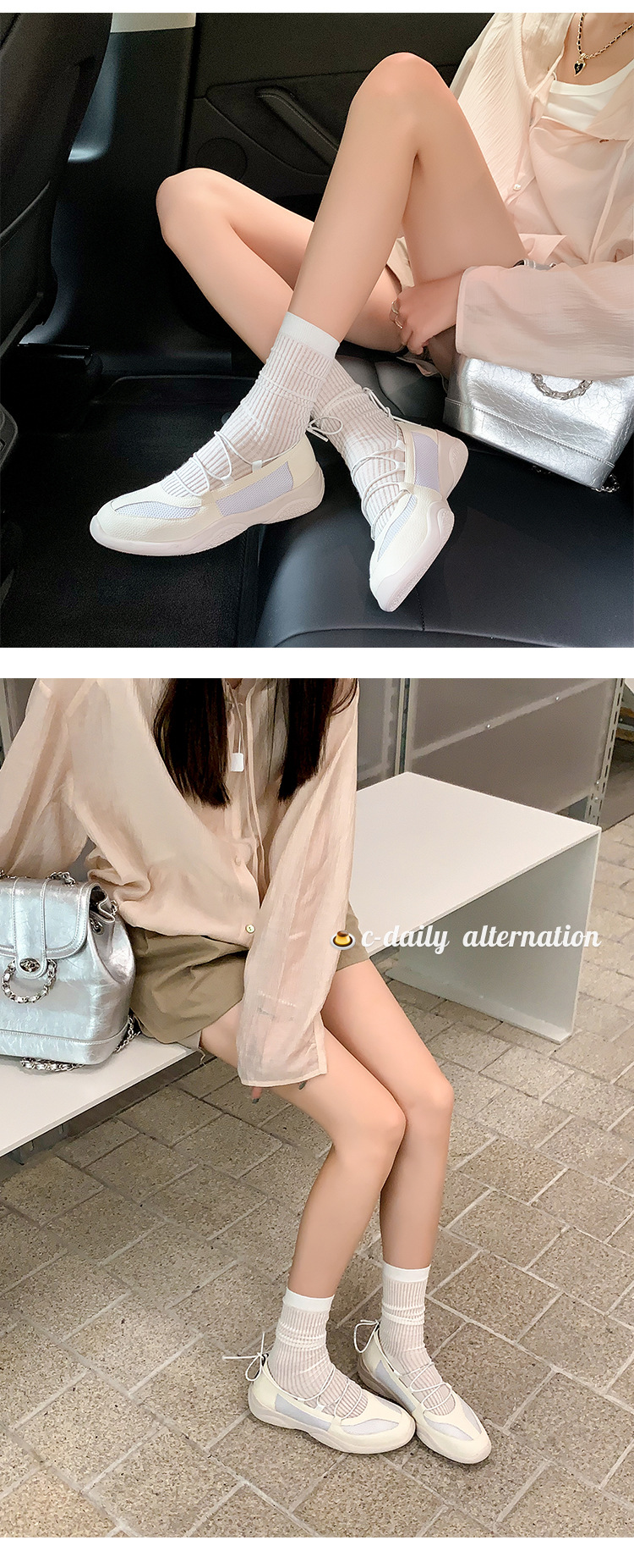 Giày Mary Jane thể thao mũi tròn lưới thoáng khí quai sau dây buộc — đen, trắng chi tiết 26
