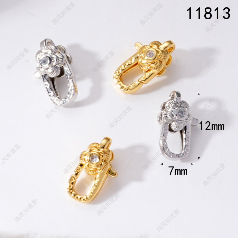 Pearl Necklace Buckle Zircon Petal Lock Spring Press Lobster Clasp Handmade Finishing Buckle Connecting Buckle DIY Accessories