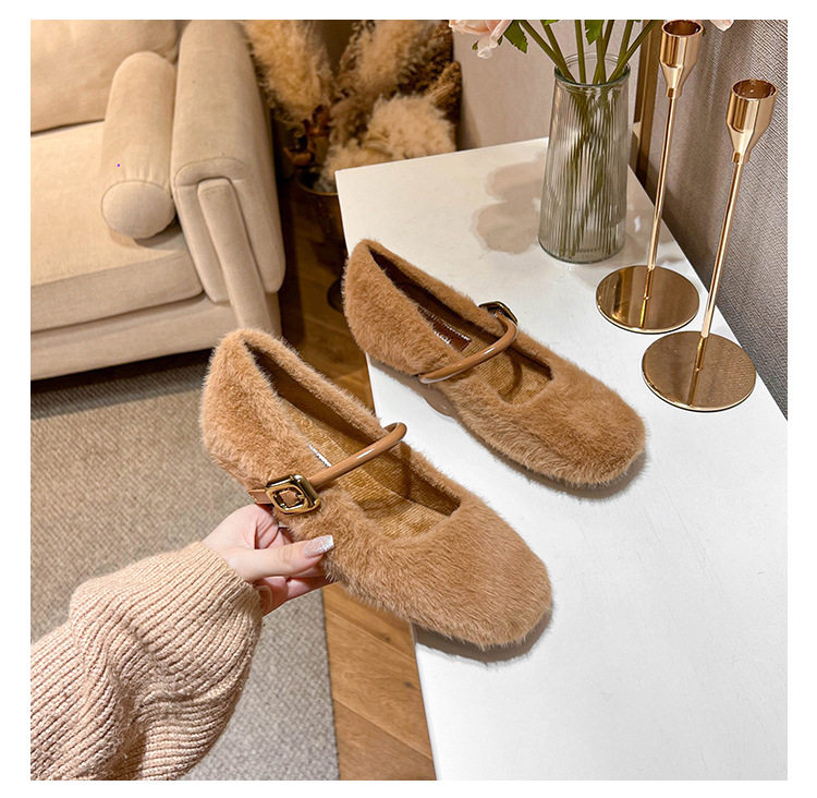 Giày Mary Jane nữ kiểu ballet một dây, gót vừa 3–6 cm, mũi tròn, tăng chiều cao, phủ nhung — Màu nâu đậm, Màu trà sữa, Màu trắng sữa chi tiết 33
