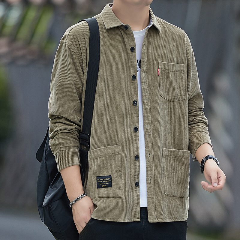 Corduroy Long-sleeved Shirt Men's 2024 Autumn Hong Kong Style Pure Cotton Tooling Shirt Jacket plus size Fashion Brand Long-sleeved Jacket