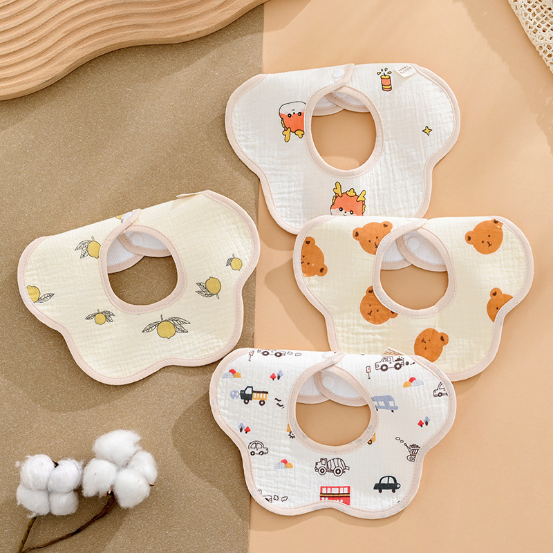 【Individually Packaged】Baby Cotton Waterproof Bibs, Children's Class a Drool Bibs, Baby Anti-Spit-Up Petal Bibs