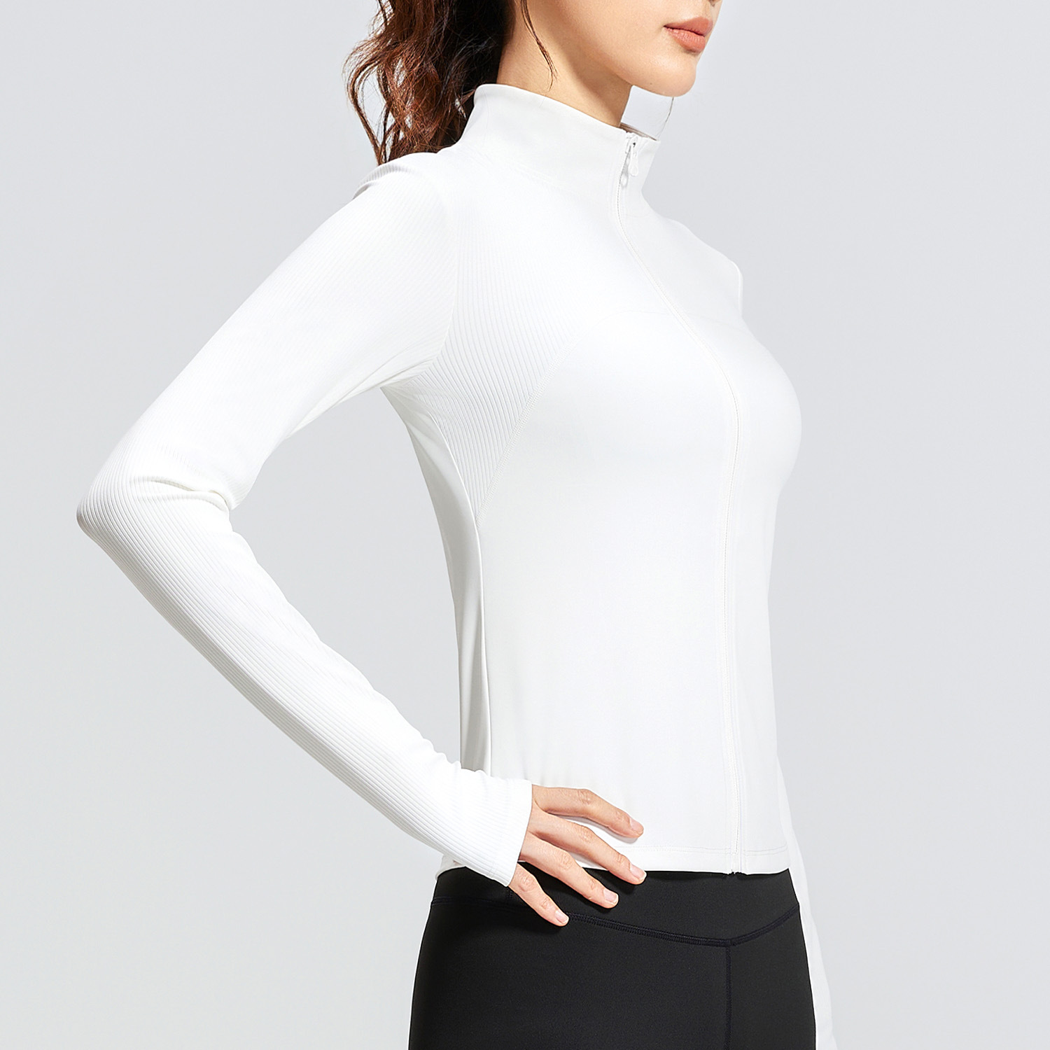 Juyi Tang nuevo chaqueta deportiva rayada correr al aire libre delgada y delgada chaqueta de yoga de cuello