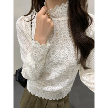 法式蕾丝高领打底衫女2025秋季新款内搭高级感小众设计感长袖上衣