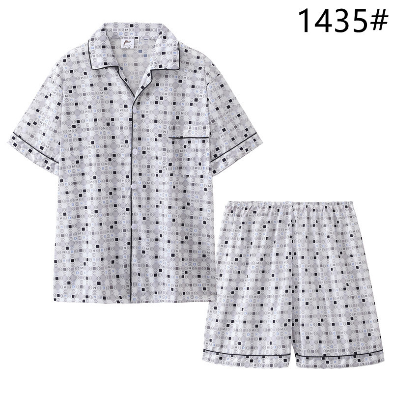 Pijamas de verano pantalones cortos de manga corta para jóvenes de los hombres conjunto de dos piezas simple cuadros sueltos de mediana edad y ancianos ropa para el hogar casual más tamaño