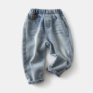 Children's jeans spring and autumn pants wholesale 2024 new boys wear old casual denim pants a generation of hair tide