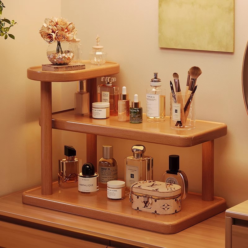 Solid Wood Entrance Cosmetics Storage Rack Desktop Installation-Free Storage Box Perfume Lipstick Jewelry Balcony Storage Rack