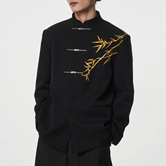 新中国式国風金竹刺繍飛行機ボタン中山服高級感スーツジャケット男性婚約式スーツセット