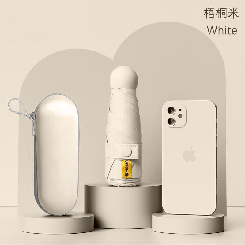 Cincuenta plegables mini cápsula soleado y lluvia para mujeres paraguas de sol de bolsillo de vinilo ultraligero compacto y portátil