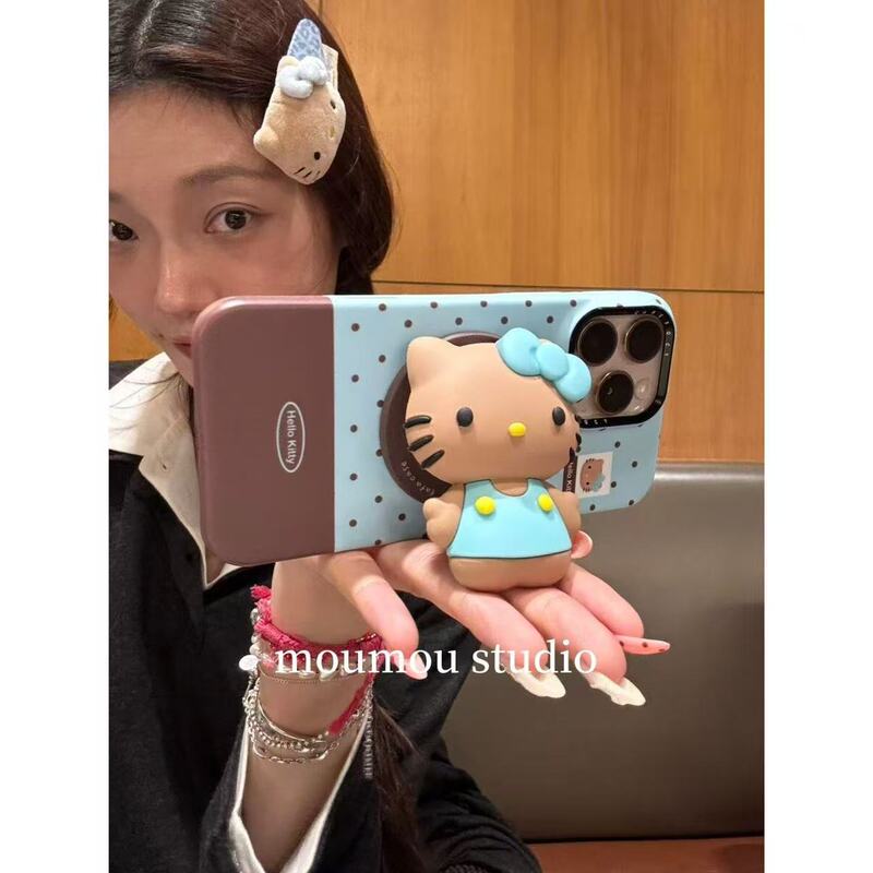小众波点黑皮猫咪磁吸适用于iPhone16Promax手机壳苹果15菲林1413|undefined