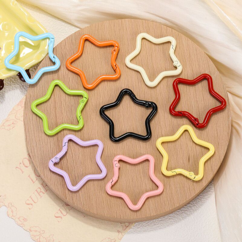 Colorful Five-Pointed Star Spring Buckle Open Ring DIY Jewelry Accessories Luggage Pendant Alloy Painted Star Keychain
