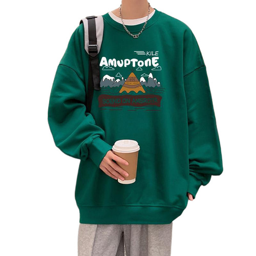 Japanese cartoon style youth crew neck sweatshirt for boys, city boy spring and autumn winter fashion loose padded jacket