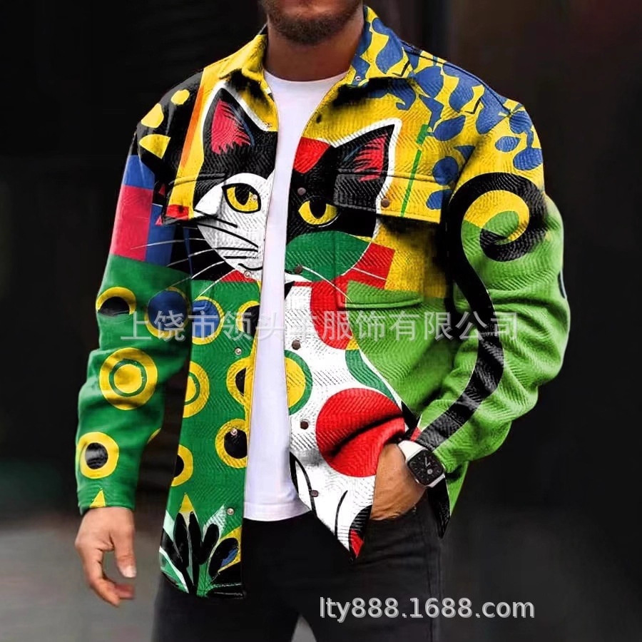 外贸男式大码春秋夹克休闲衣领多口袋版型修身帅气潮流百搭