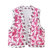 PB&ZA女装2025年秋季新款 甜美风俏皮印花款绗棉拼接无扣设计马甲