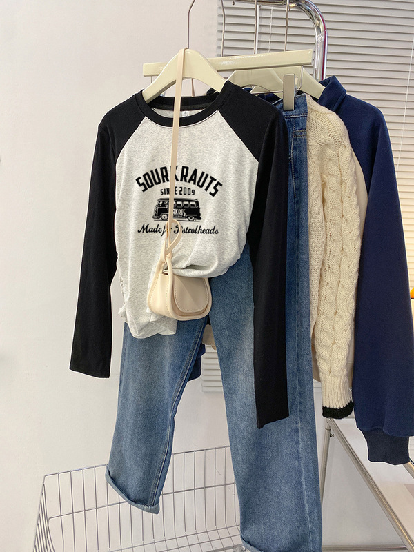 Special offer [real shake quality 40 93 cotton 7 spandex] back bag collar autumn long sleeve T-shirt women's inner backing