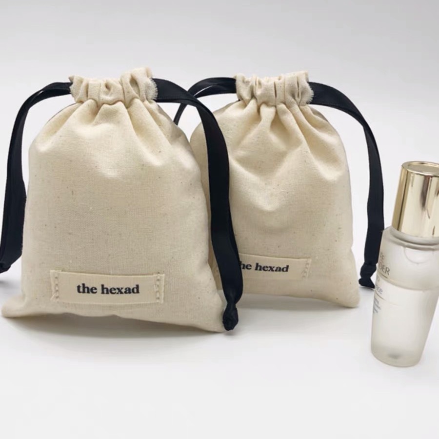 胚色棉布抽绳礼品束口包装袋织唛logo纯棉工艺饰品首饰收纳袋子