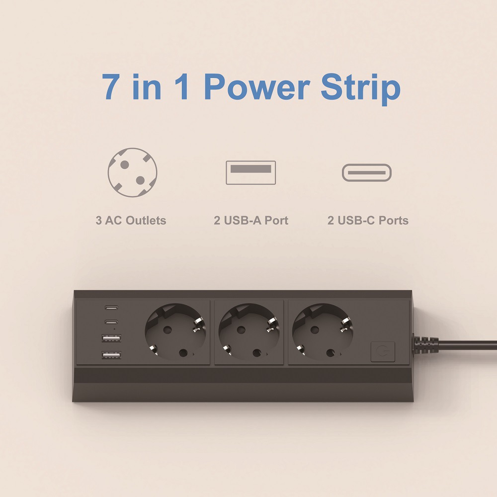 1.5m欧规EU插头交流插座多抽头插座延长线电源板带2USB-A+2USB-C