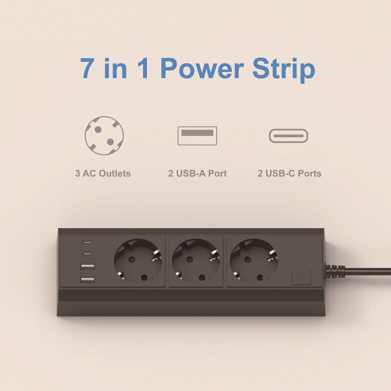 1.5m European EU plug AC socket multi-tap socket extension cord power board with 2USB-A 2USB-C