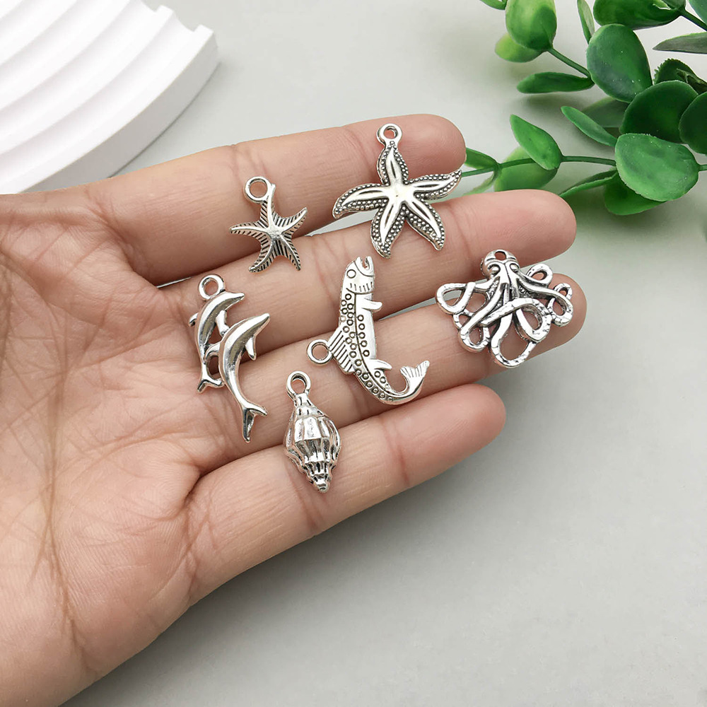2g Weight Pendant Jewelry Making Type DIY Jewelry Accessories Classification 16 Models Per Model 1, 16/Bag Quantity Alloy Material Starfish, Ocean, Mermaid, Fish Pattern Plating Design Simple Style, Classic Style Style 16 Models Per Model 1, 16/Bag Alloy Starfish Ocean Mermaid Pendant DIY Jewelry Accessories 2