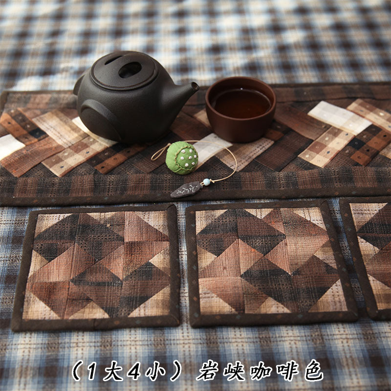 Primer paño teñido estera de té hecho a mano DIY patchwork corredor de mesa bordado Lu bordado estera de la placa de té Zen camino de mesa té arte de la vendimia toalla de té