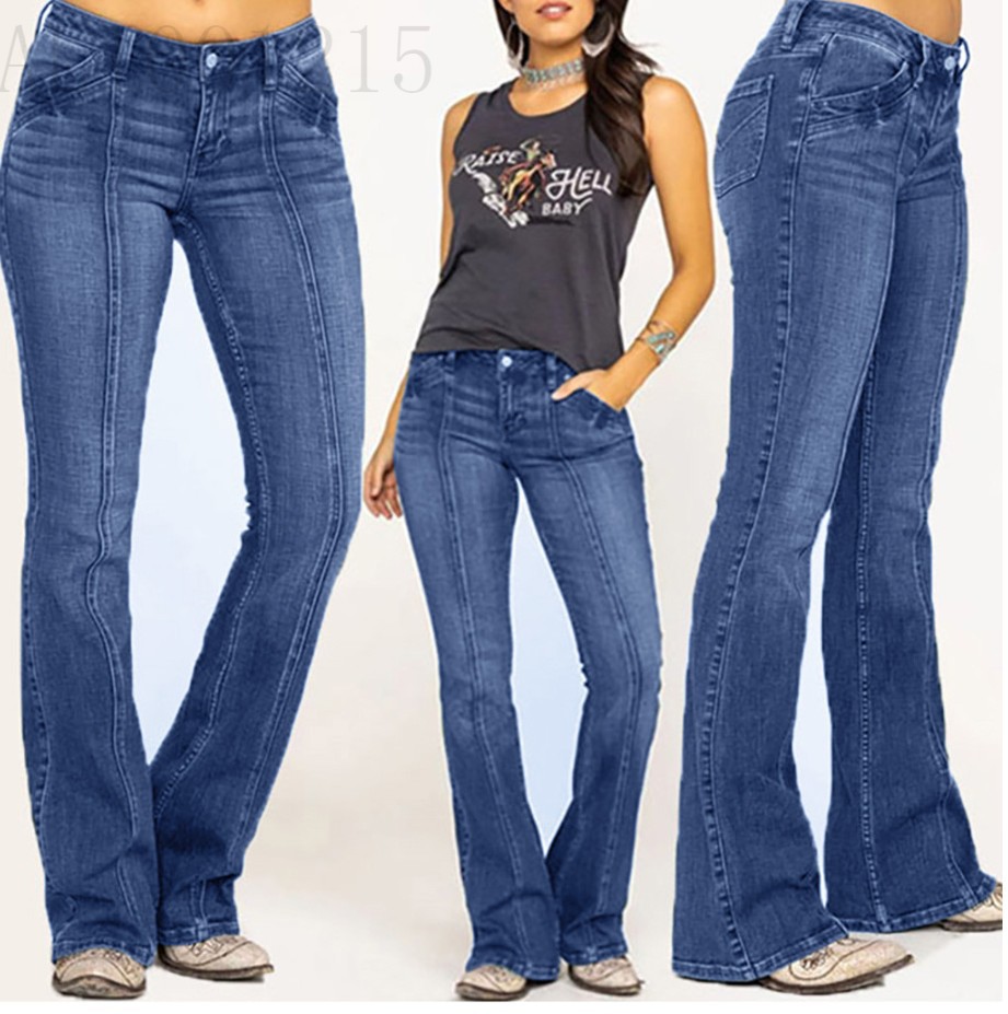 European and American women's denim low-waisted bone-breaking flared trousers