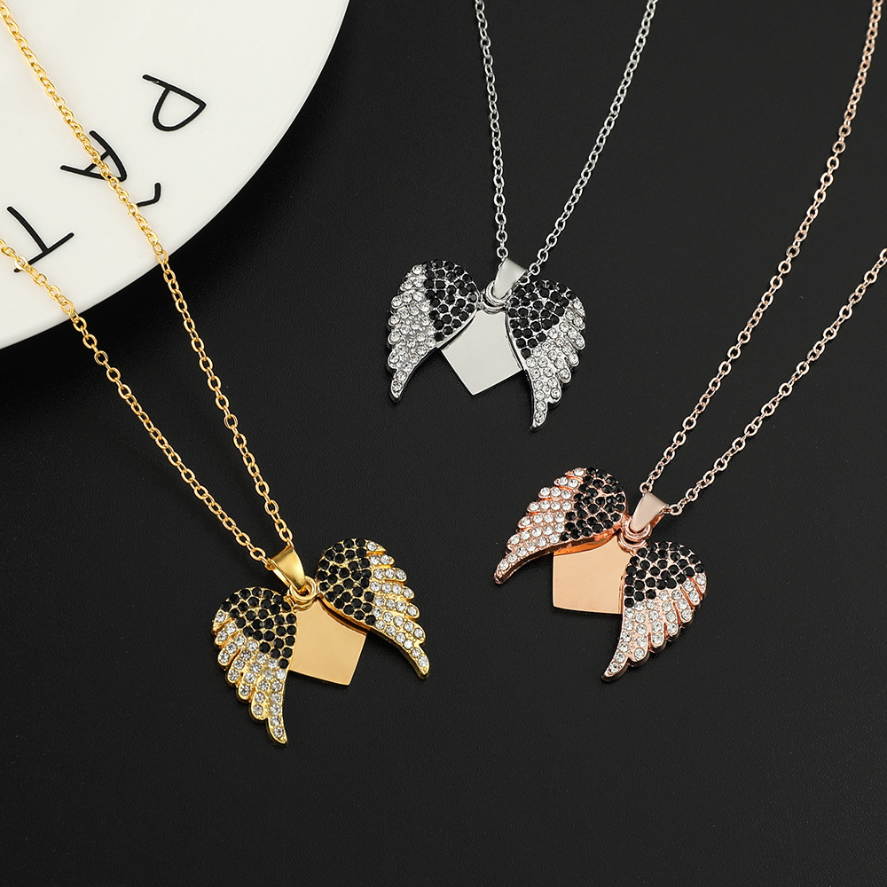 Lady Modern Style Streetwear Heart Shape Wings Stainless Steel Plating Inlay Rhinestones Pendant Necklace display picture 4