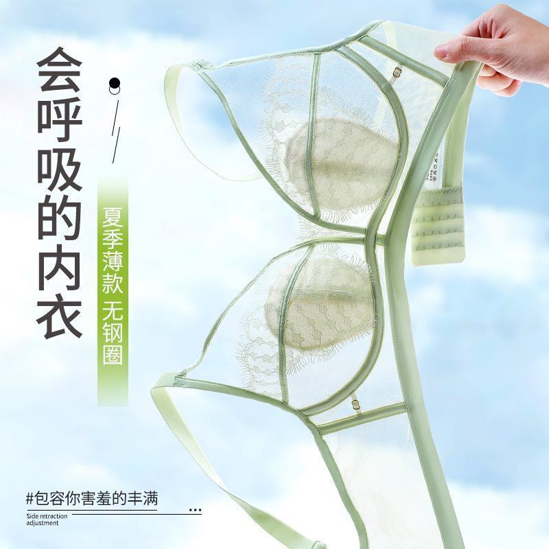 Rabbit Ear Cup Bra for Large Busts, Minimizing, Gathering, Anti-Sagging, Lace, Side Breast Adjustment, Summer Thin Bra
