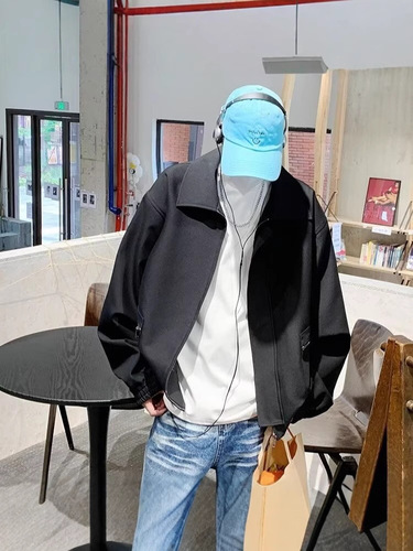 Japanese Retro Padded Jacket Men's Spring and Autumn Style Trendy Simple Casual Versatile Loose Workwear Long-Sleeve Top