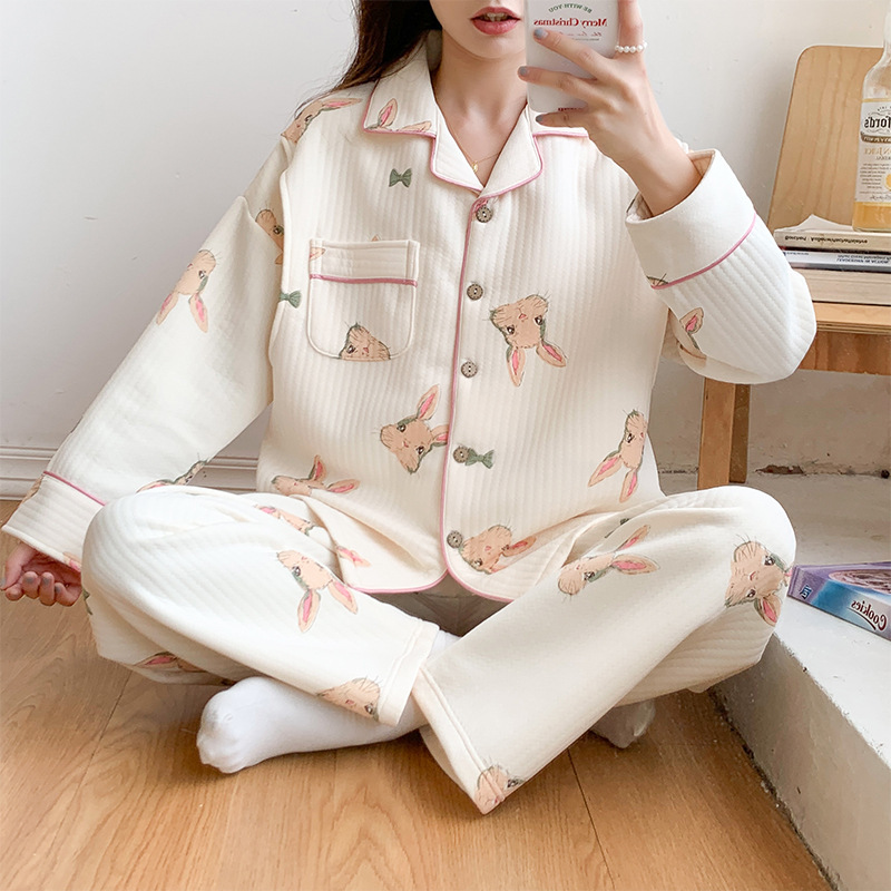 Autumn and winter jacquard air cotton monthly clothing breast-feeding mezzanine pregnant women's pajamas thickened suit pajamas for delivery